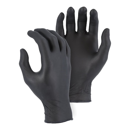 Majestic Disposable Gloves, 4 mil Palm, Nitrile, Powder-Free, S, 100 PK, Black 3273BK/ 8